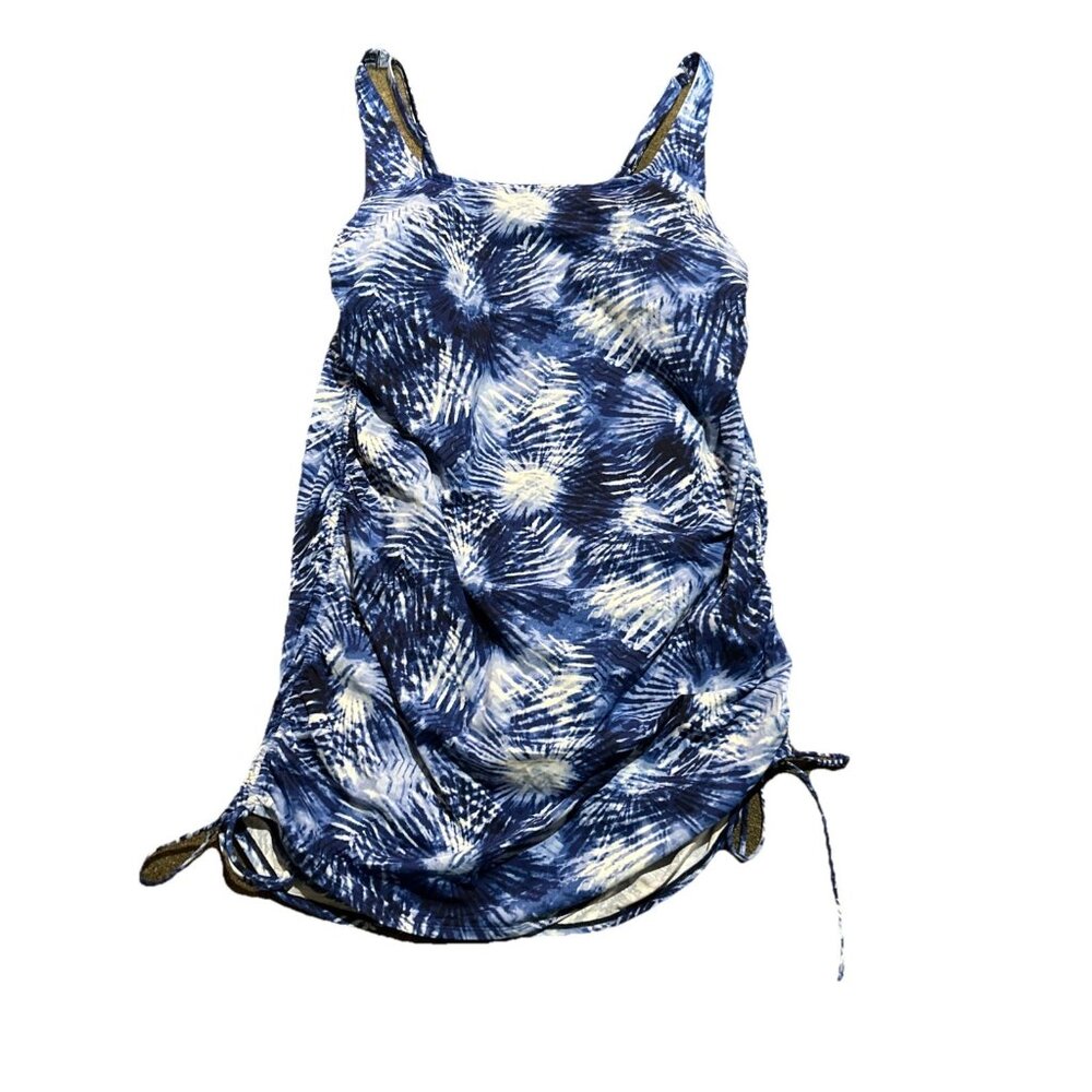 Lands end womens Large 18L  Long Tankini swimsuit Blue tie-dye $120 NWOT